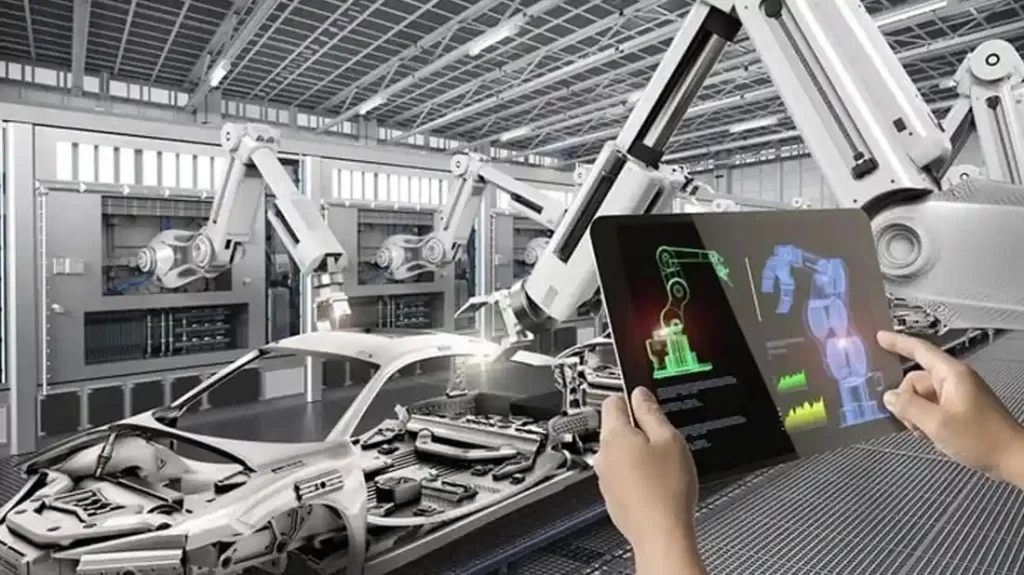 A 3D render of a car's body being scanned and analyzed