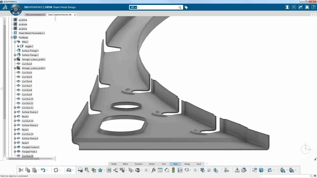 A screenshot of a sheet metal part design for hydroforming in CAD software