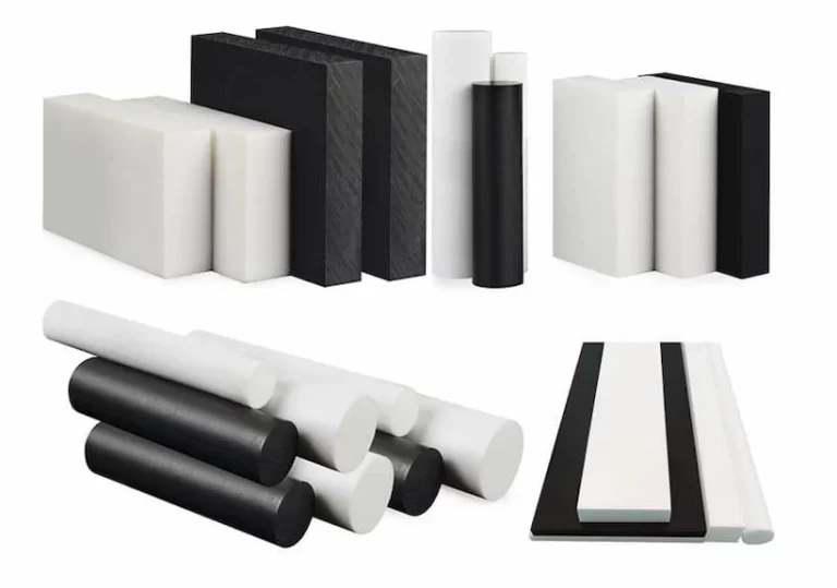White PTFE (Teflon) rod and sheet stock on the material shelf
