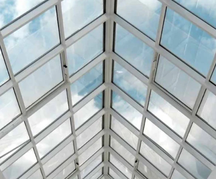 Extruded acrylic glazing panels in skylight roof structure showing architectural application