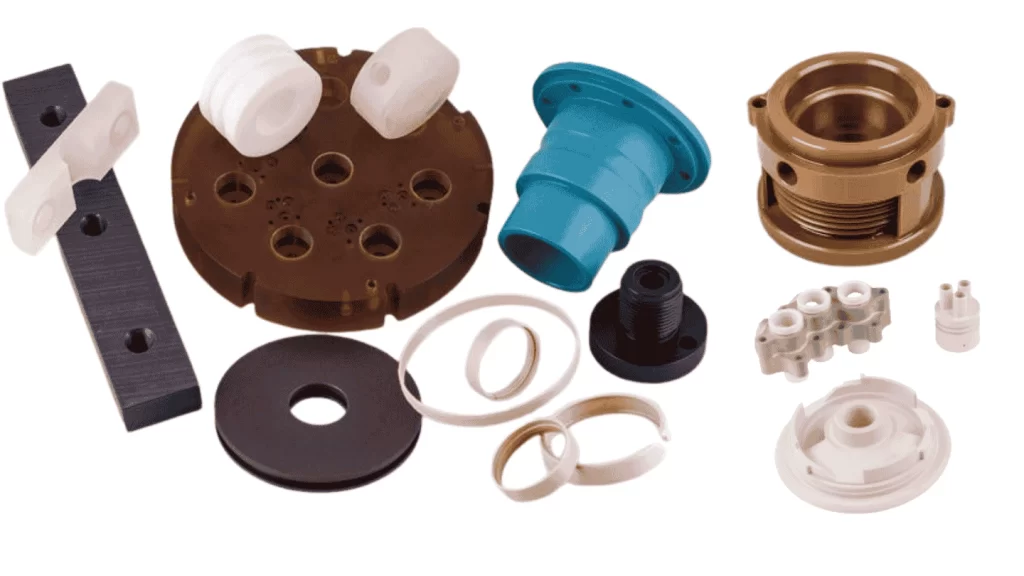 An image of different industrial parts made from machining of DuPont Vespel