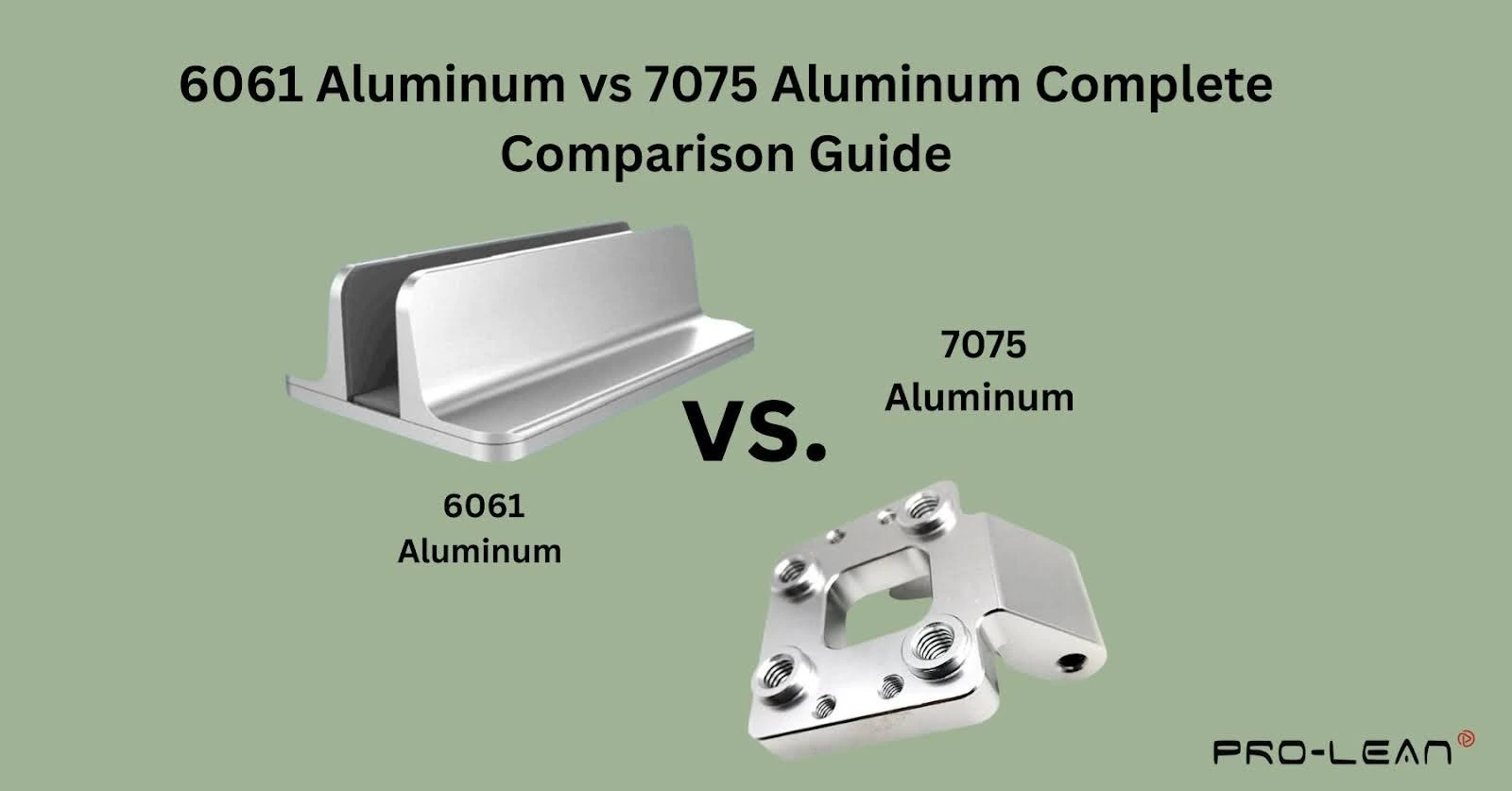 Feature image of blog showing two types of aluminum alloys, 6061 on the left and 7075 on the right side, with title and Prolean Tech logo