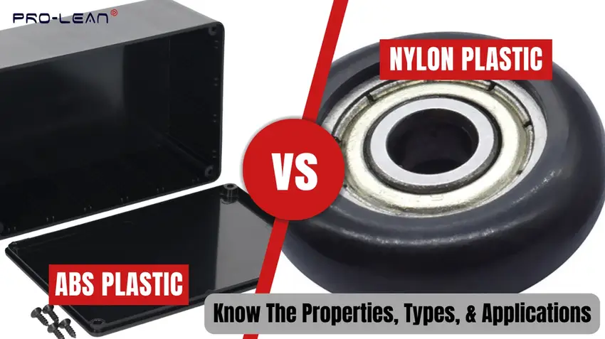 Black ABS plastic enclosure compared to nylon bearing component showing material differences
