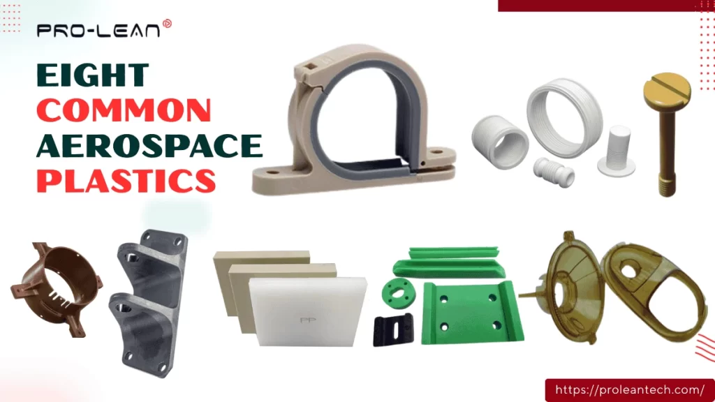 Blog’s feature image, showing different aerospace plastics, aircraft parts, and title text