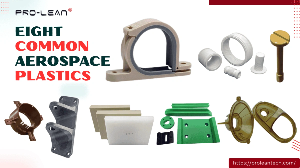 Blog’s feature image, showing different aerospace plastics, aircraft parts, and title text
