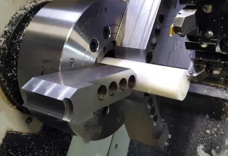 CNC lathe machining white HDPE plastic rod with precision