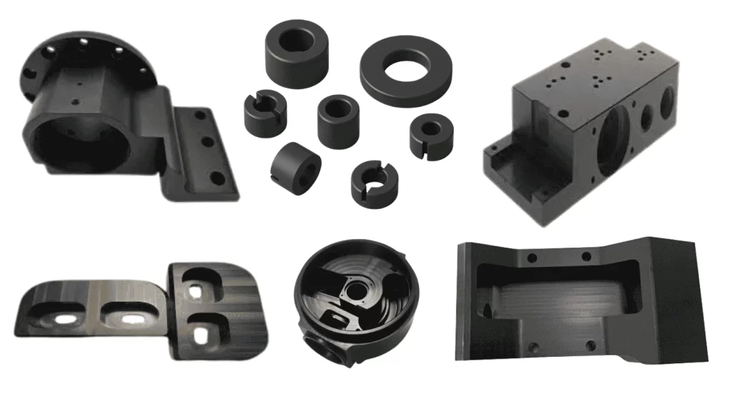 An illustration of various Delrin CNC machining parts