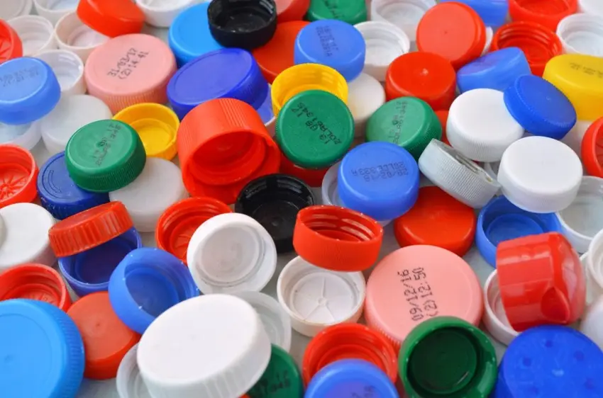 Assorted colorful polypropylene bottle caps and closures