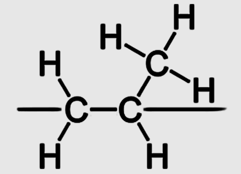 Polypropylene molecular structure showing carbon backbone with methyl side group