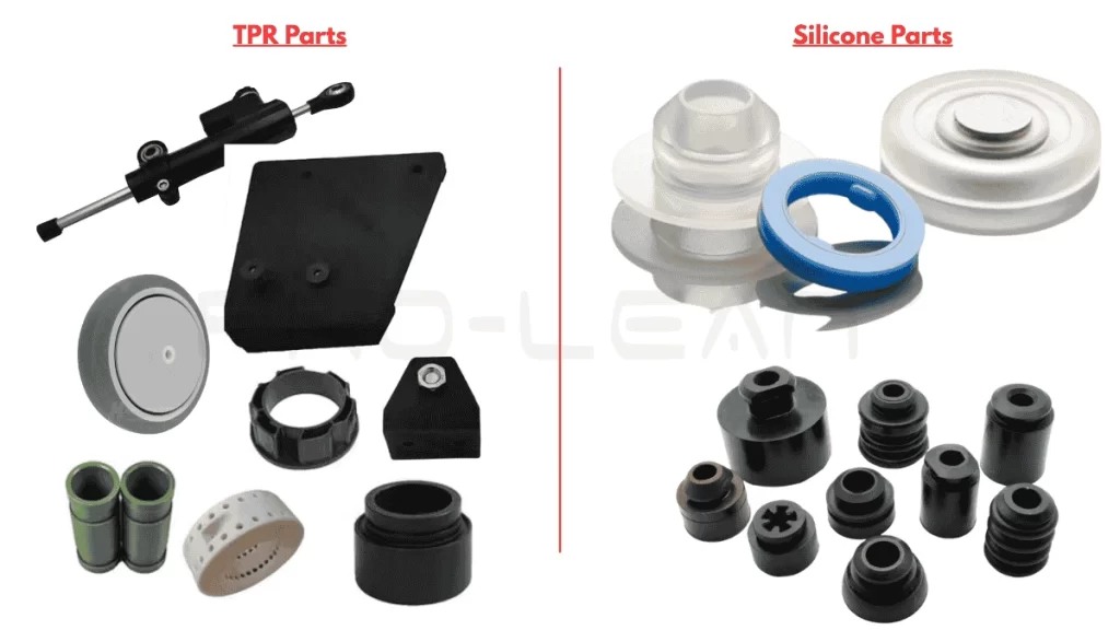 An image showing Molded TPR and Silicone parts side-by-side