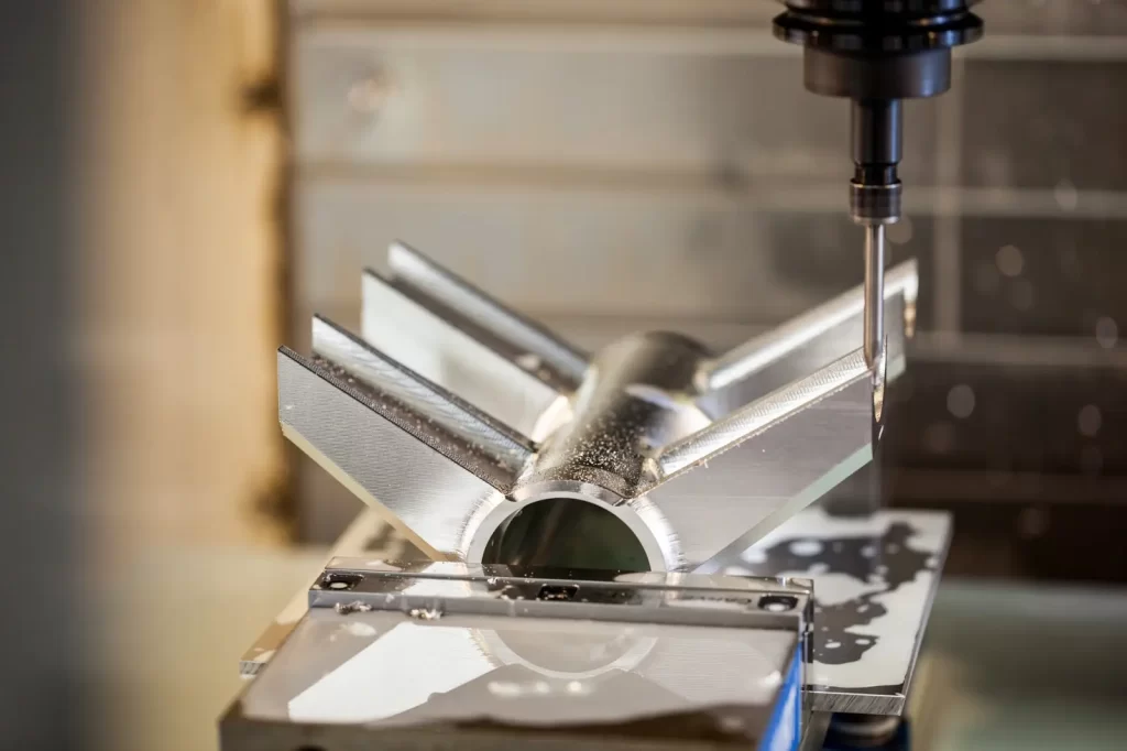 Milling operation performed on a titanium aerospace component.