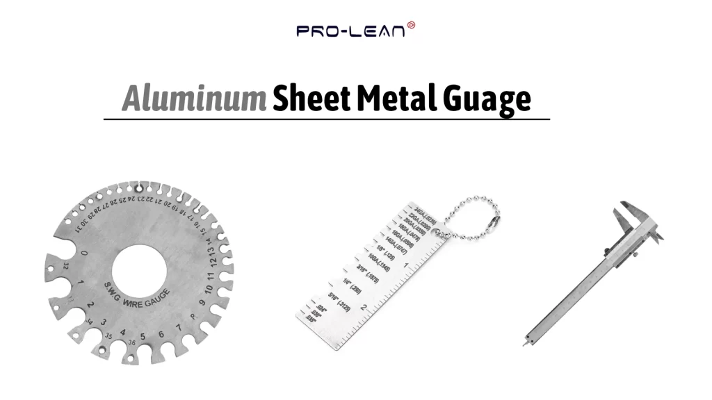 Feature Image with round, linear gauge and vernier caliper alongside bold text (Aluminum Sheet Metal Gauge)