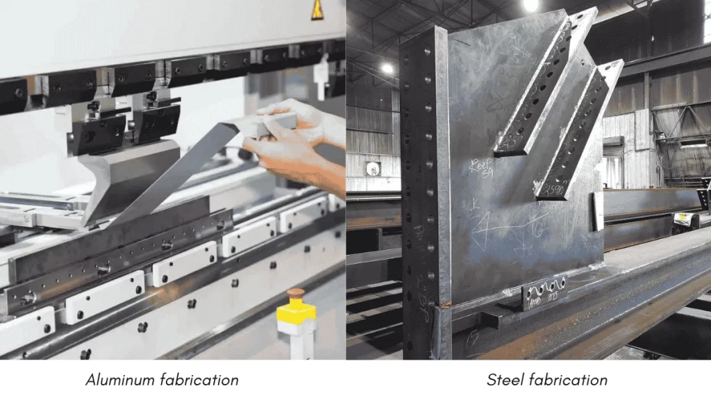 An image showing Aluminum and steel fabrication side-by-side