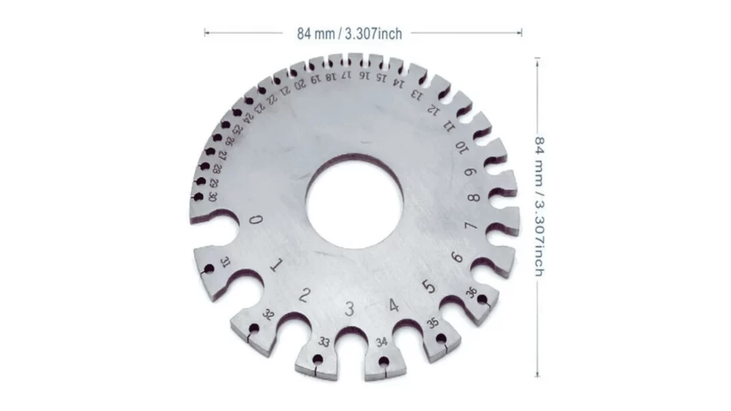 Close-up showing gauge wheel dimensions and scale.
