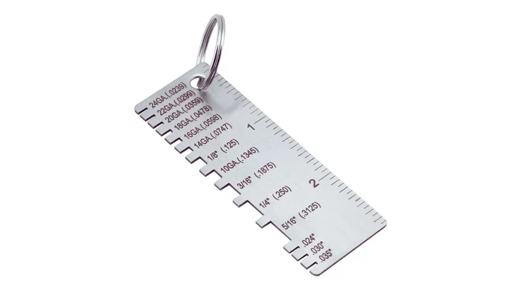 Linear Stainless Steel Gauge with thicknesses in inches.