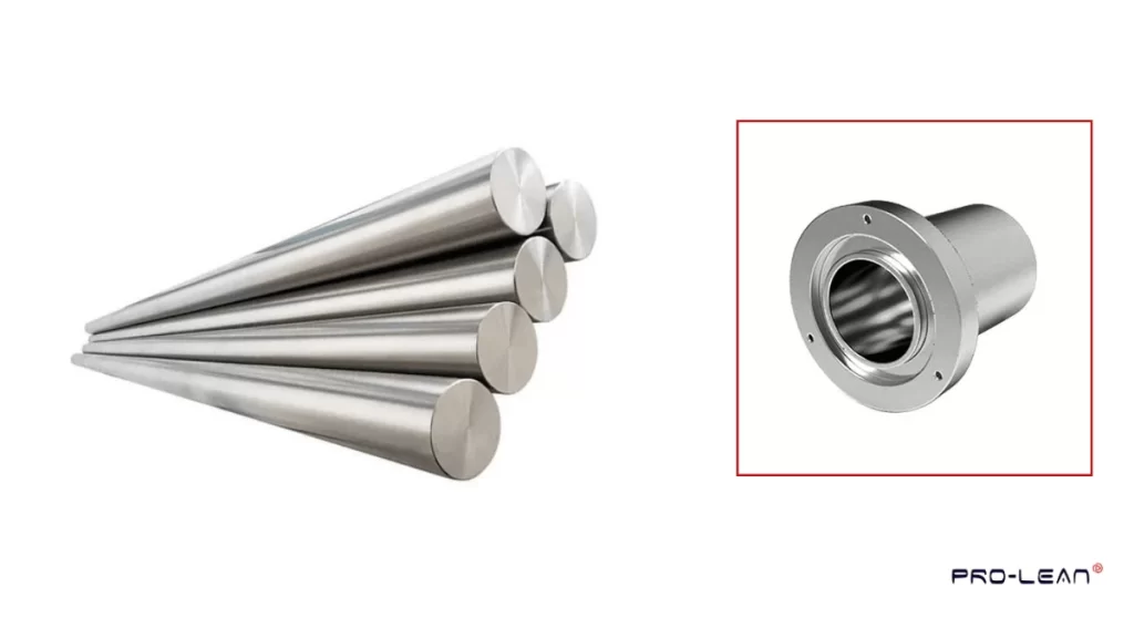 An image of raw steel blocks and a machined part 