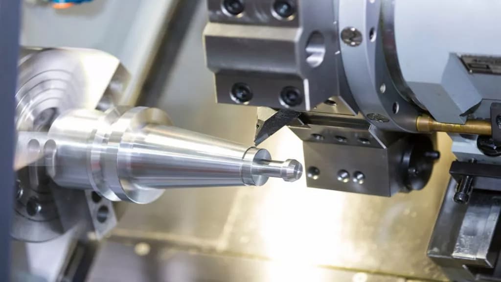 A close-up view of taper turning and grooving stainless steel
