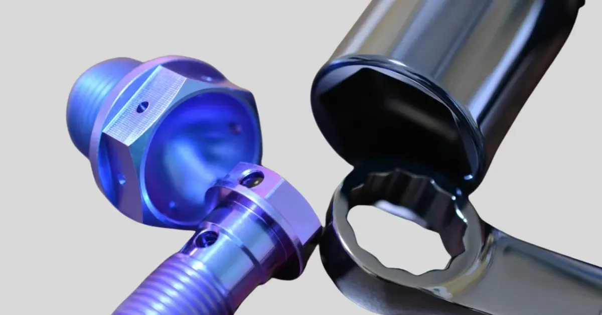 Anodized titanium parts displaying vibrant blue and black colors