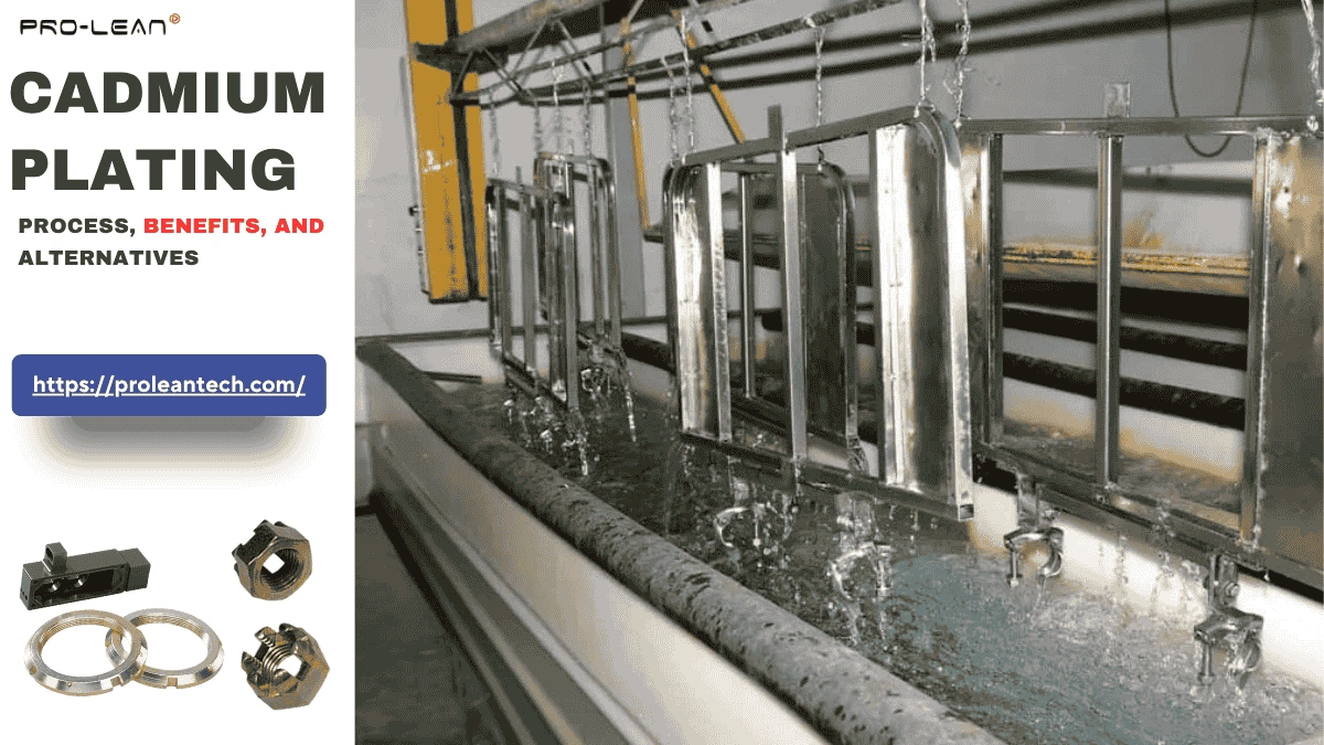 Blog’s feature image showing Cadmium plating process, plated components, and title text