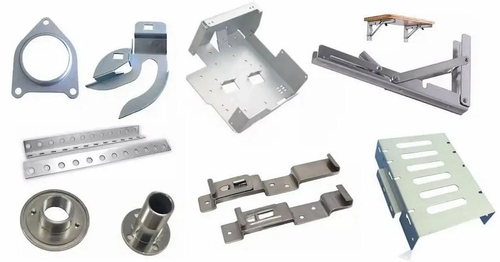 An image showing different sheet metal parts made with stamping and forming processes 