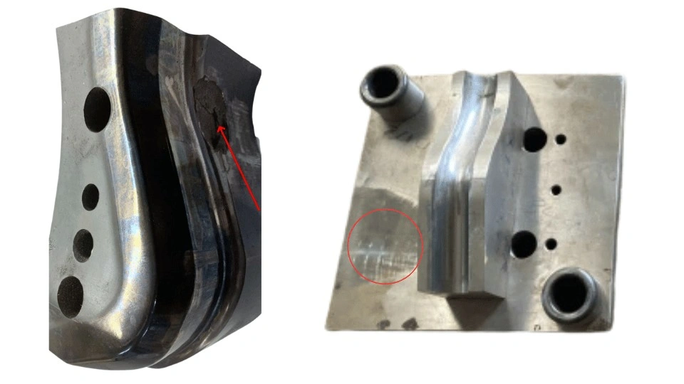 An image showing wear on two different stamping dies