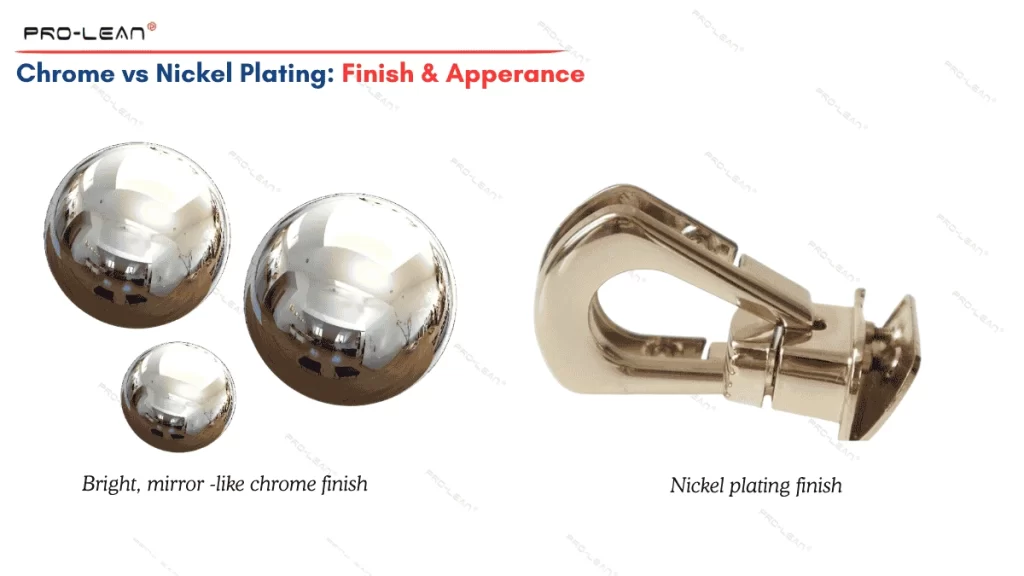 An image comparing the finish of nickel plated vs chrome plated parts