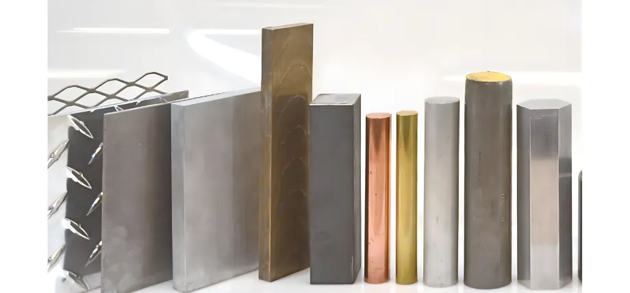 An arranged display of various metal forms and alloys