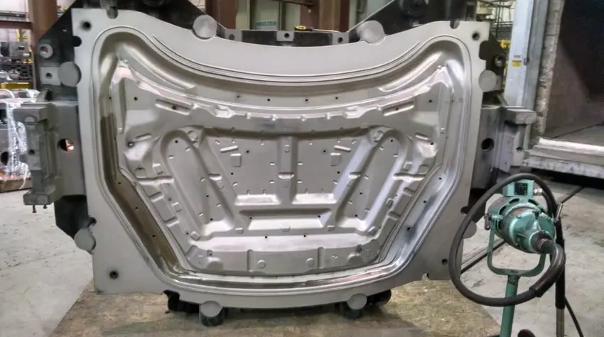 Stamped automotive body panel die showing inner door structure