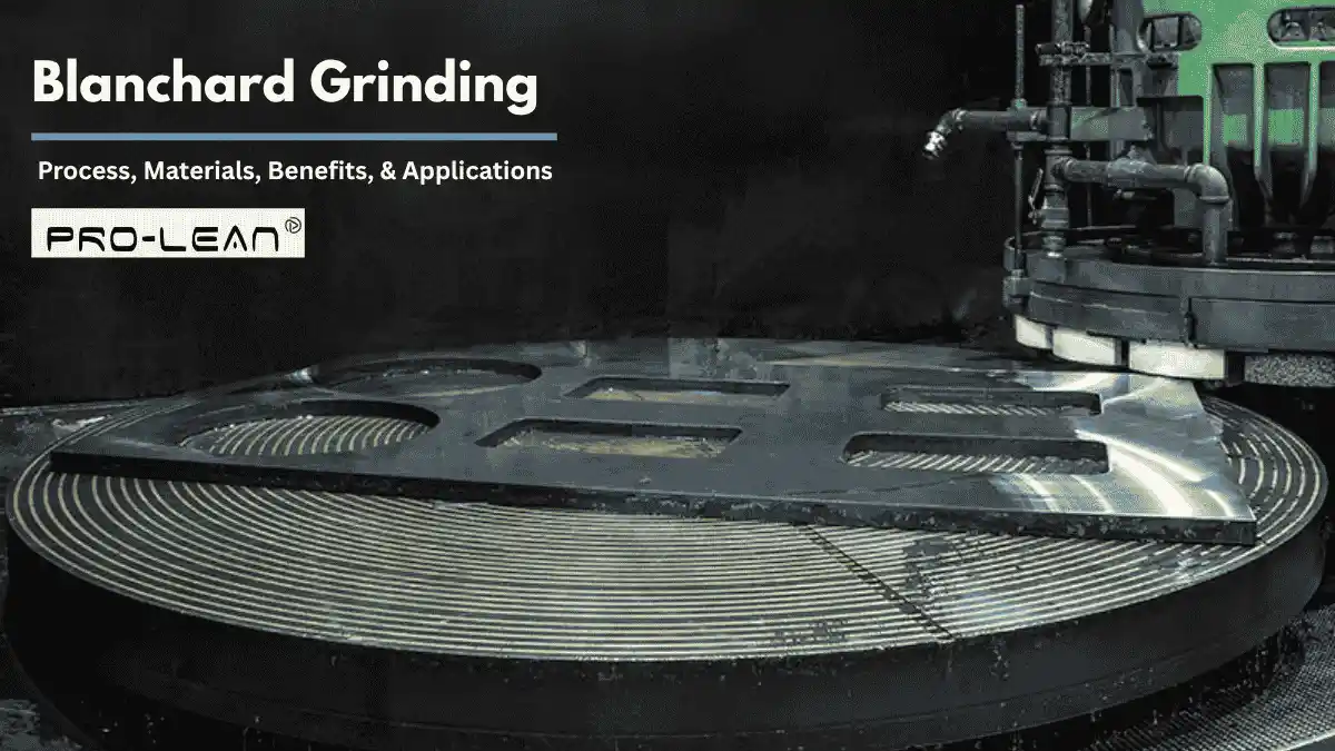 A close-up view of blanchard grinding process; an abrasive wheel grinding a large steel structure