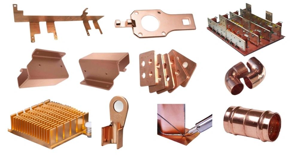 An image showing various industrial products made with copper fabrication