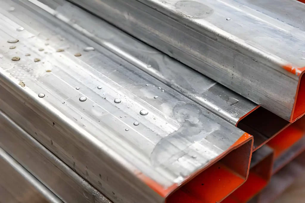 A close-up image of galvanized Rectangular steel Bars.