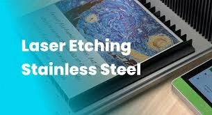 A laser etching machine is creating a Van Gogh painting on stainless steel