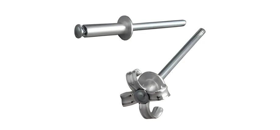 peel-type blind rivet (top) and its distinctive four-petal split body