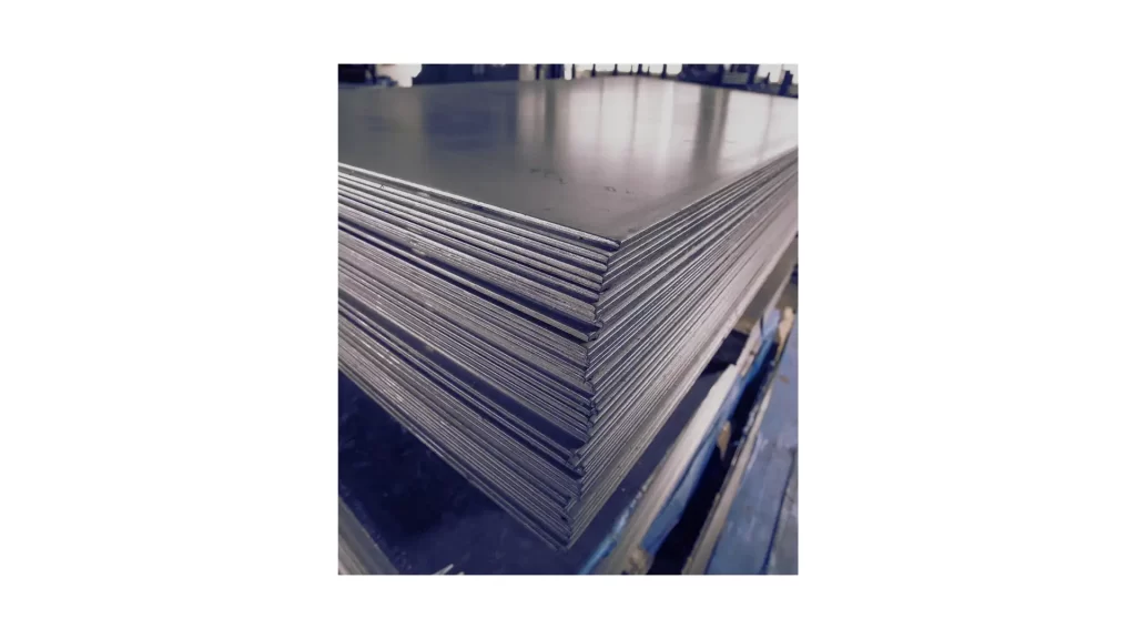 A stack of stainless steel sheets.