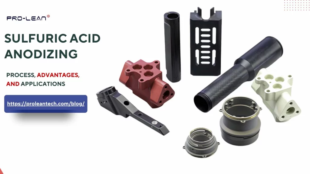 Blog’s feature image showing sulfuric acid anodized parts and title text