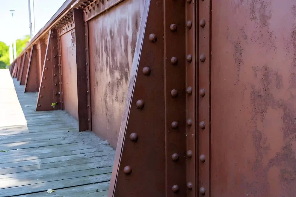 Bridge constructed using weathering steel beams.