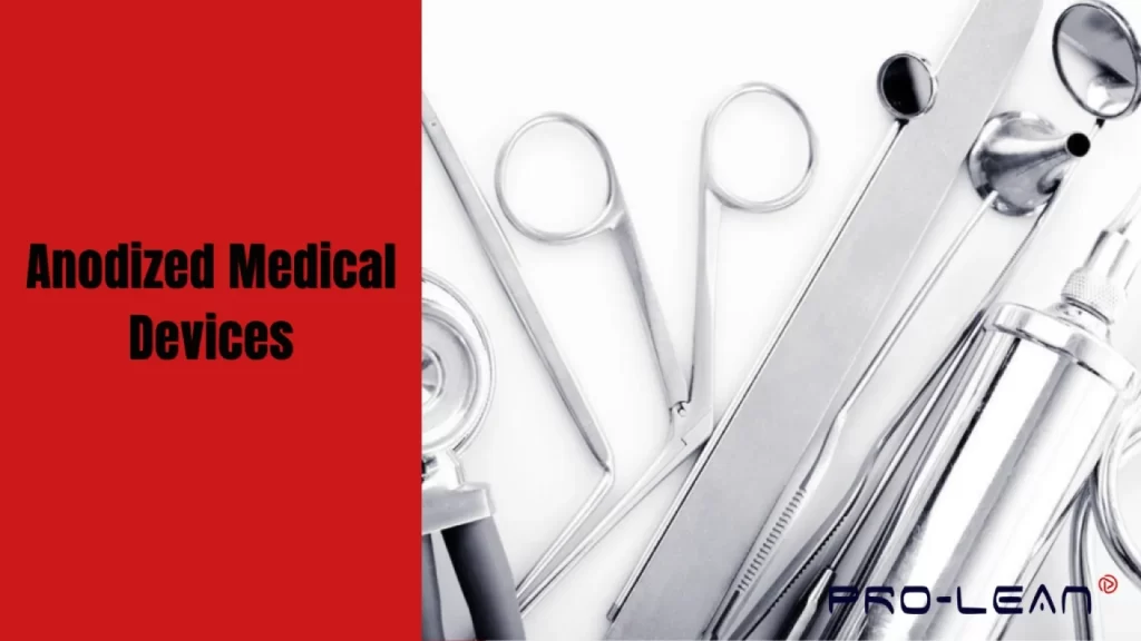 Anodized surgical and dental instruments, including scissors, mirrors, forceps, a syringe, and a stethoscope on a white background