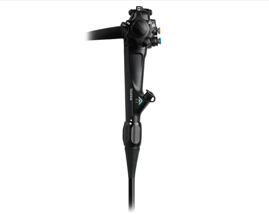 Black injection-molded endoscope handle with complex geometry