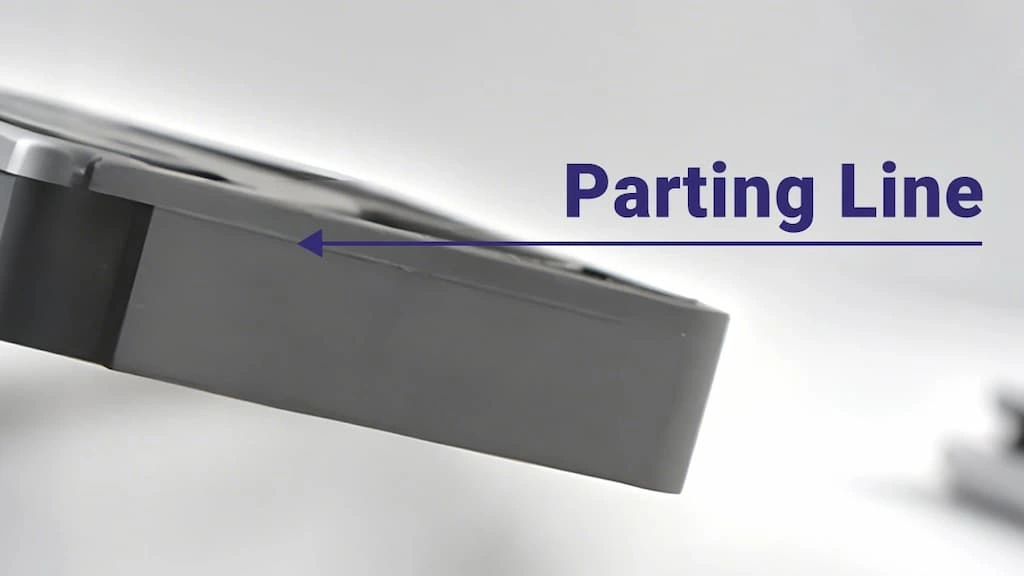 An illustration of the parting line in an injection molding part 