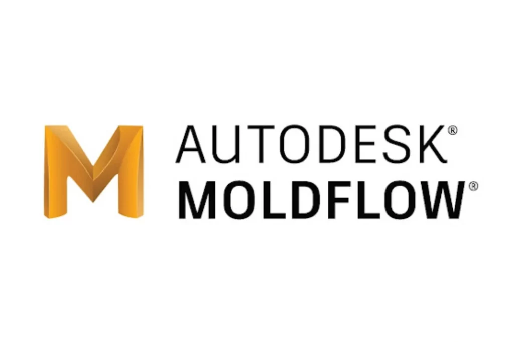 Autodesk Moldflow official logo with gold 3D letter M on a white background