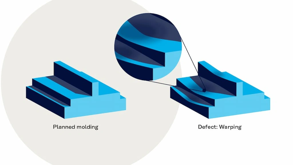 An image illustrating the warping defect in PVC injection molding