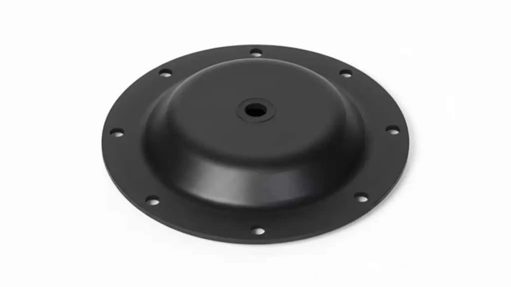 Close-up of a nitrile (NBR) rubber molded diaphragm with evenly spaced holes.
