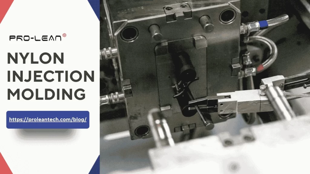 Blog’s feature image showing a close-up view of Nylon injection molding tooling & title text
