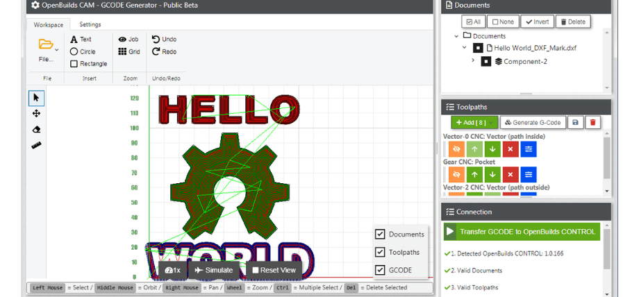 OpenBuilds CAM generating G-code toolpaths for 