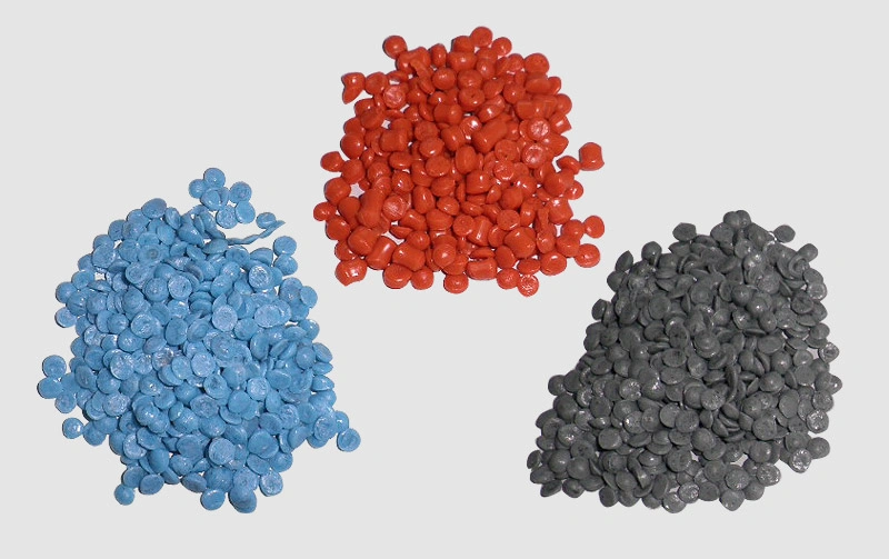 PVC plastic pellets in three different colors for PVC injection molding