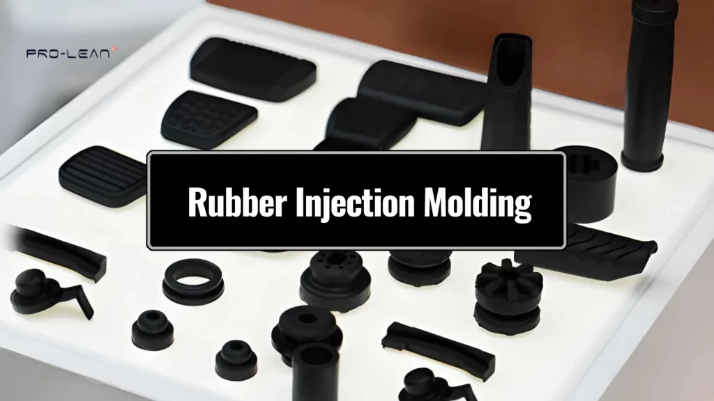 Feature image with rubber injection molded parts and overlaid text (Rubber Injection Molding)