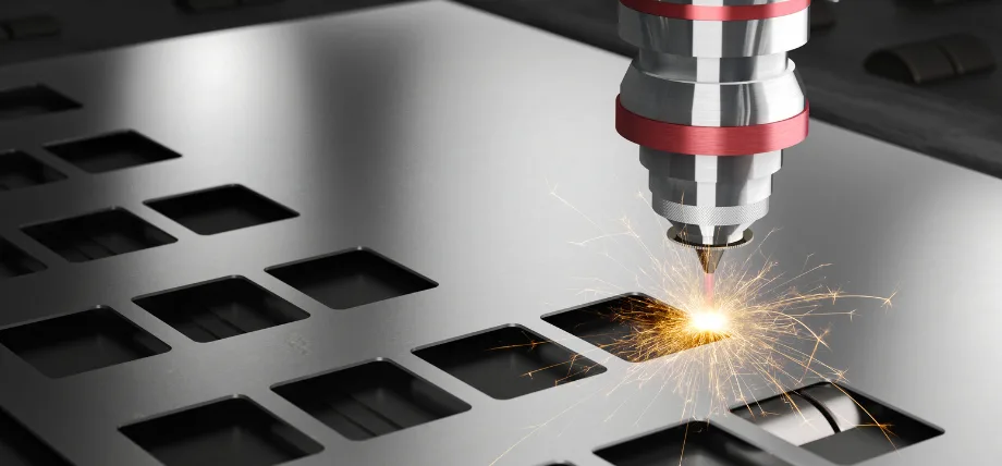 Cutting squares in a stainless steel sheet with a laser cutter and spark