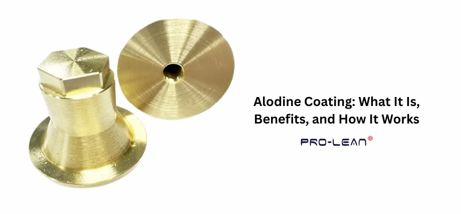 Two machined aluminum components featuring a uniform, iridescent yellow Alodine finish that provides corrosion resistance.