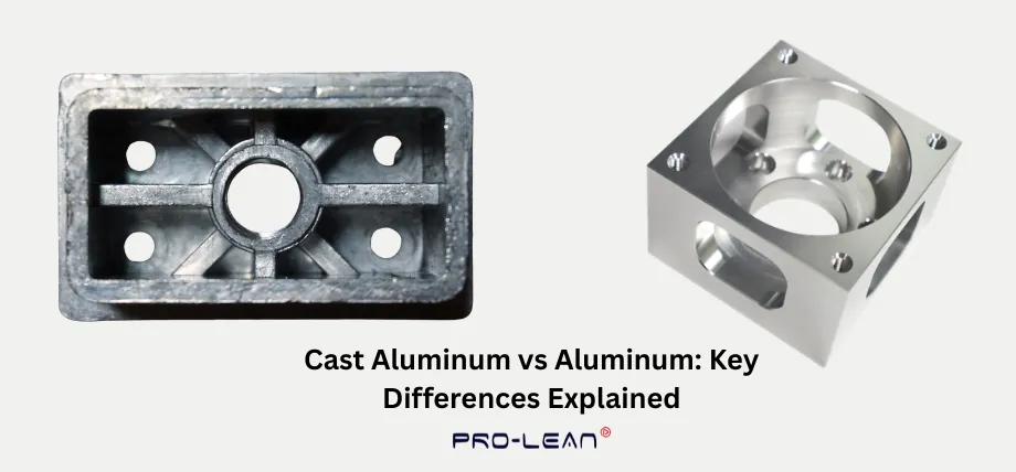 A side-by-side comparison of a dark, textured cast aluminum housing and a bright, precision-machined aluminum block.