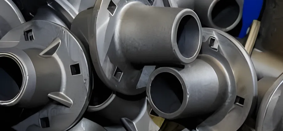 A collection of heavy, matte grey industrial cast iron pipe fittings with visible mold parting lines.